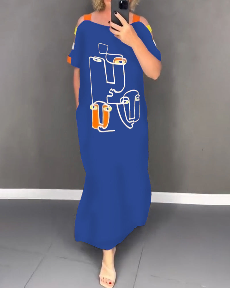 Primina™ - Off-shoulderjurk met splitprint en uitsparingen