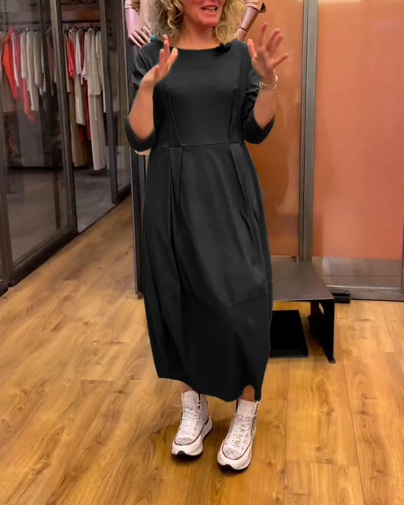 Béatrice™ -  3/4 Sleeve Round-Neck Dress — elegant, flattering, autumn-ready