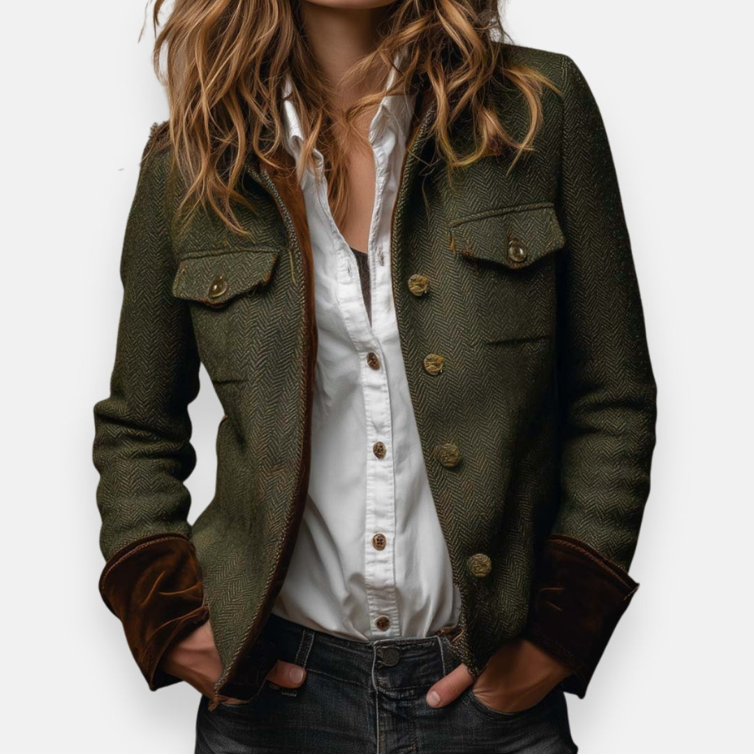 Marisoria - Chic Tweed Jacket with Velvet Finishes
