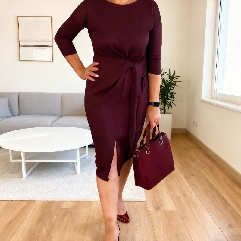 Marialisse - Elegant Midi Dress with Bow and Chic Slit