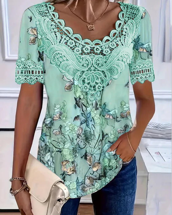 Amalina™ - Floral Print Short Sleeve T-Shirt for Fresh Casual Style