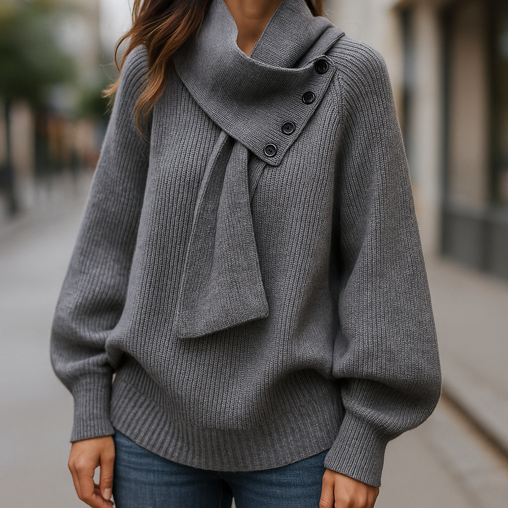 Selvarina - Elegant Sweater with Scarf Collar