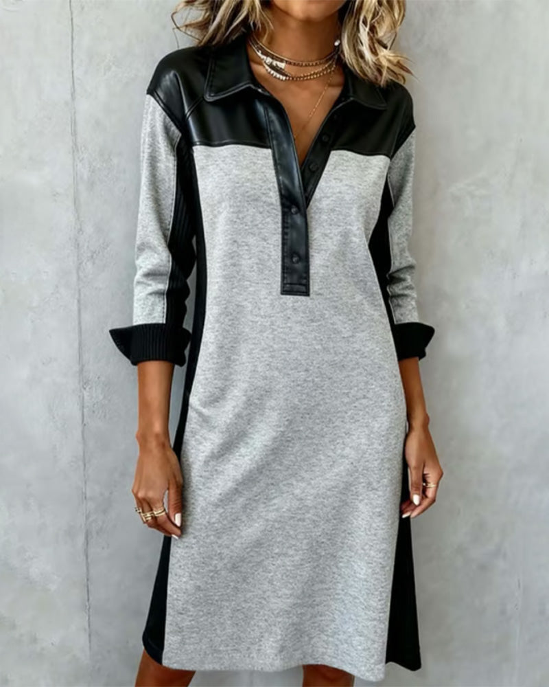 Jorellisse - Elegant Patchwork Long Sleeve Dress