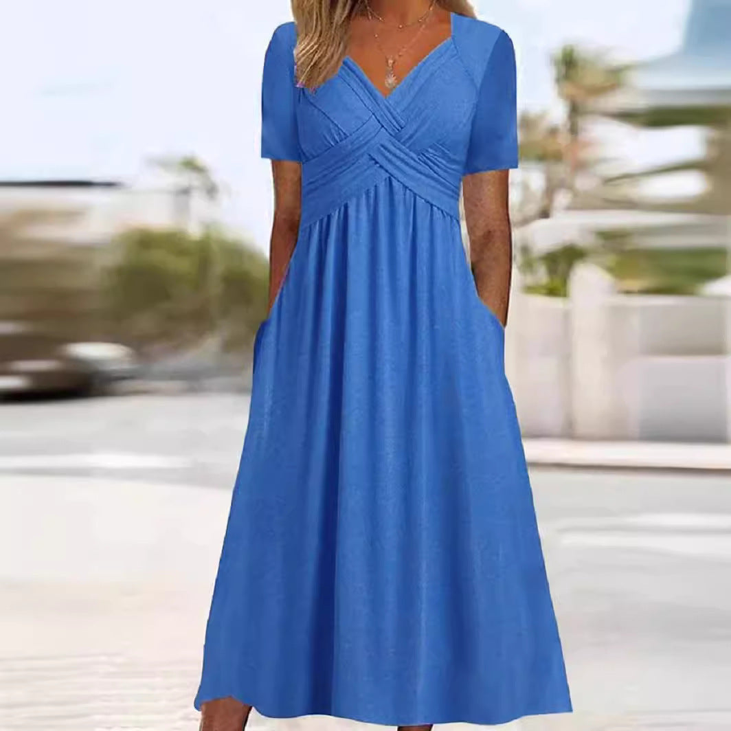 Malina - Elegant Fluid Silhouette V-Neck Dress