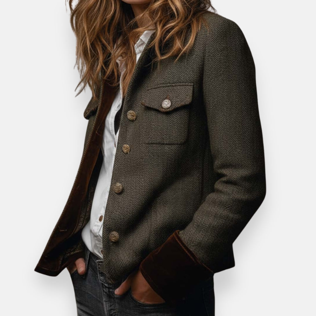 Marisoria - Chic Tweed Jacket with Velvet Finishes