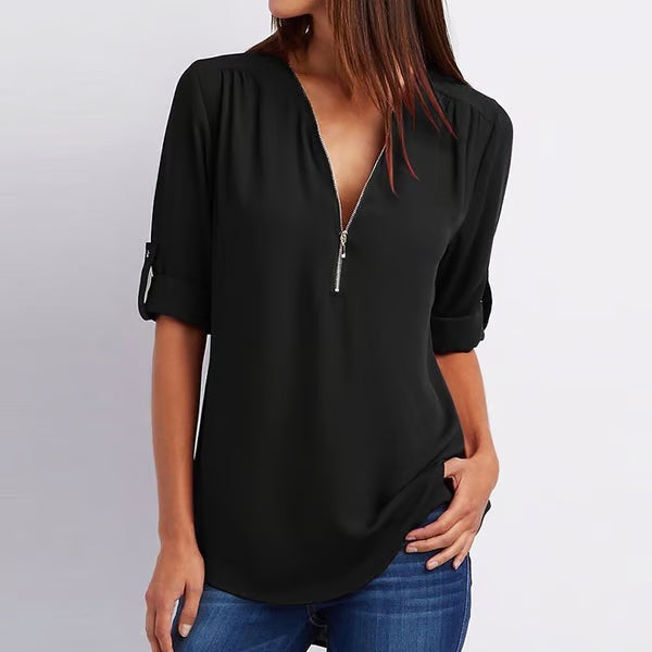 Quelina™ - Blouse met 3/4 mouwen en rits