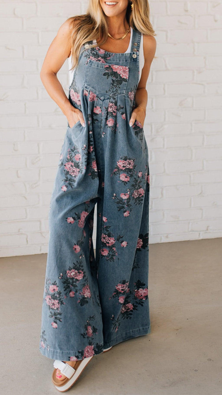 Elaria - Women's Jean Jumpsuit with Print and Pockets