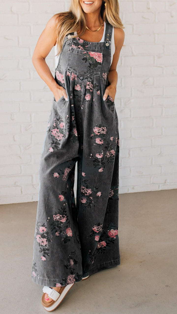 Elaria - Women's Jean Jumpsuit with Print and Pockets