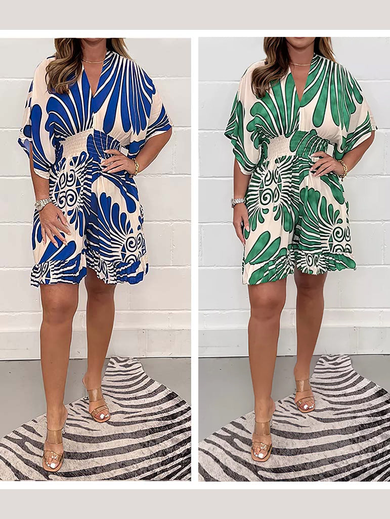 Amani™ - Women's Casual Jumpsuit with Vegetal Print