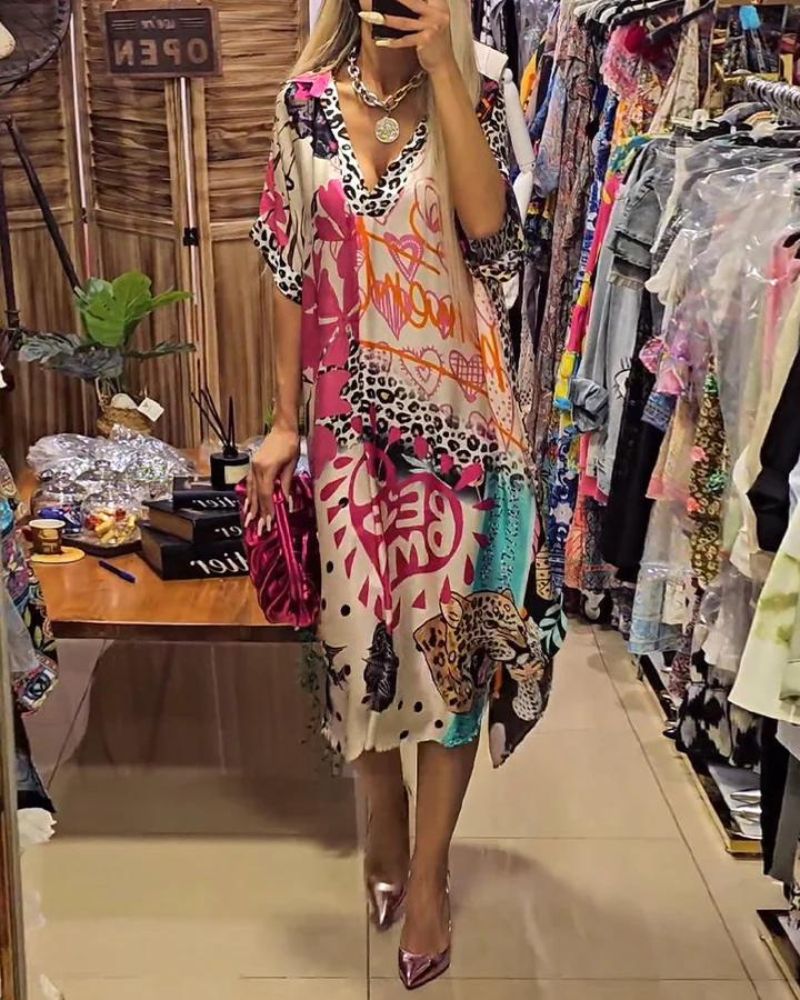 Jovena - Casual dress with colorful leopard print