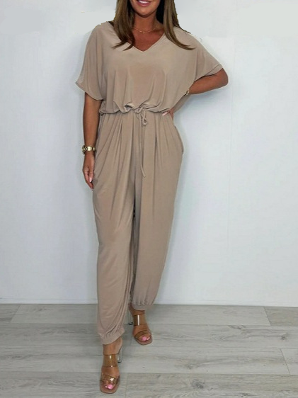 Cymara™ - Cotton jumpsuit with V-neckline and tie