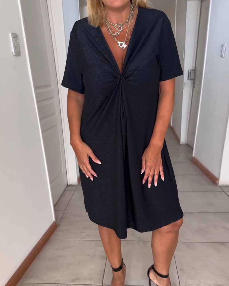 Julieta™ - Twisted short-sleeve dress with V-neckline