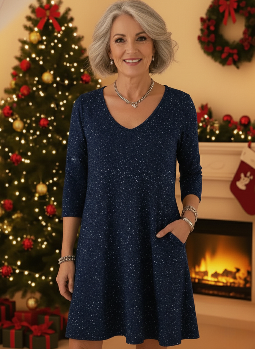 Amelindra - Pretty Festive Dress with Sparkling V-Neck