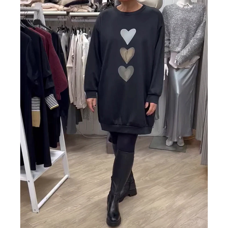 Francine - Women's Heart Print Long Sleeve Sweatshirt
