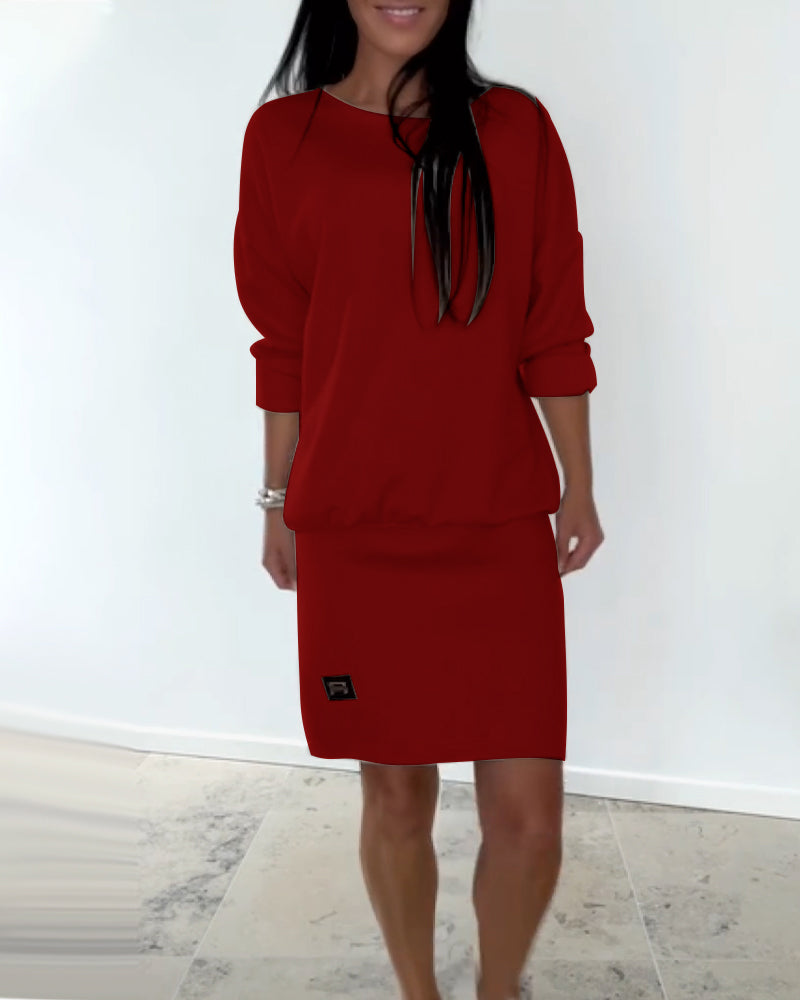 Jovirae - Casual Straight Dress with Long Sleeves