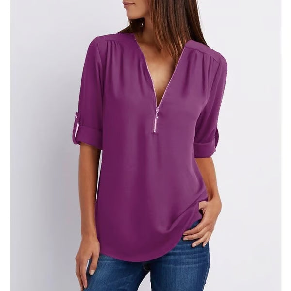 Quelina™ - Blouse met 3/4 mouwen en rits