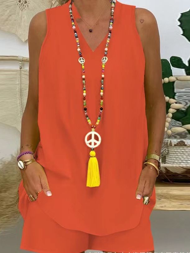 Thessaly - Women's Sleeveless High Neck Casual Set for Elegant Summer Style