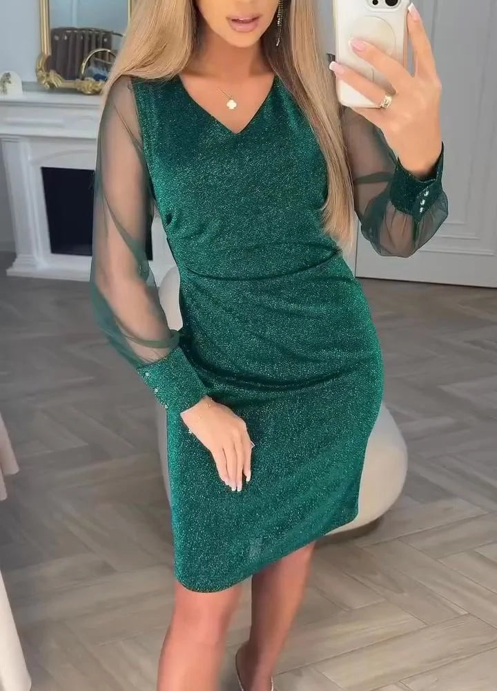 Cyenoria - Chic Midi Dress Light and Patchwork