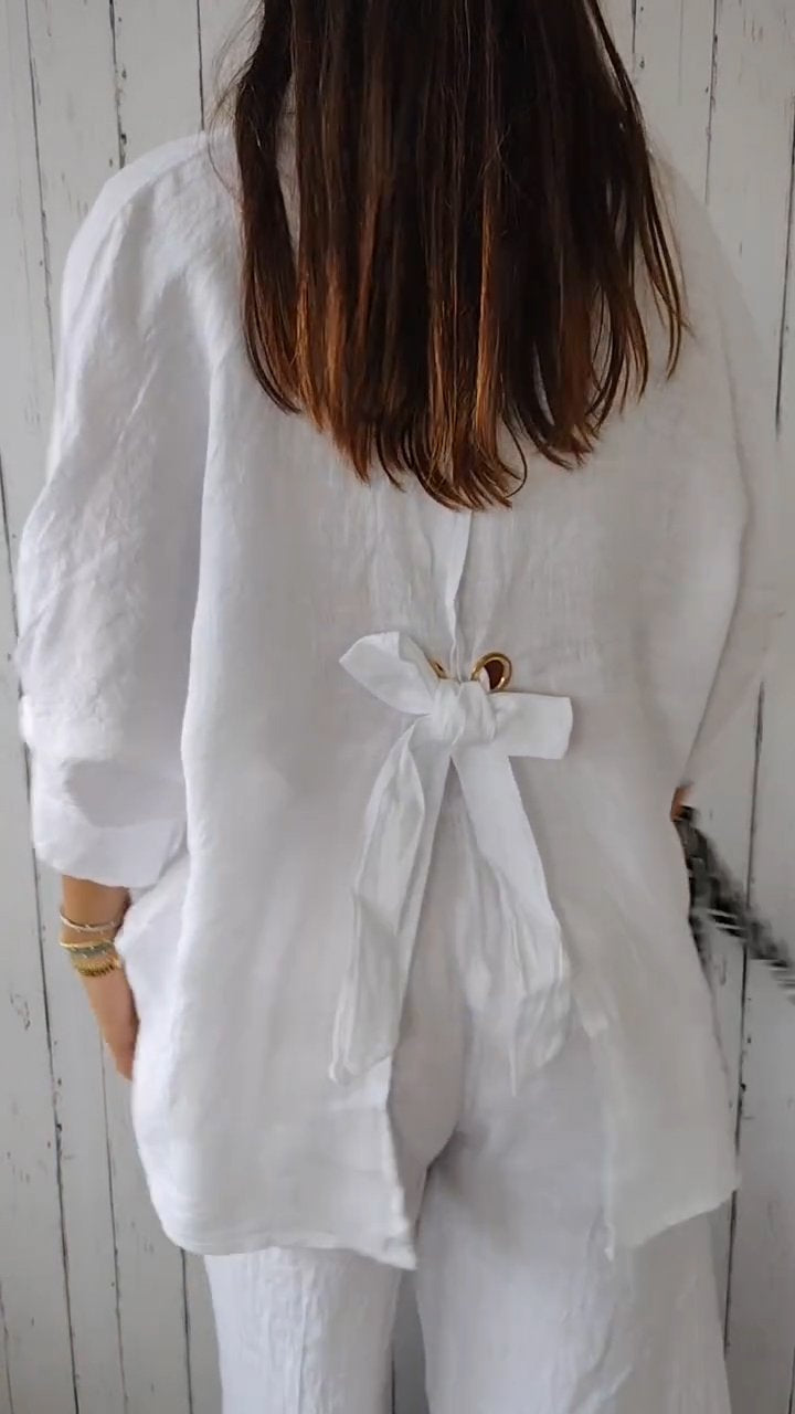 Delphira™ - Cotton and linen shirt tied in the back