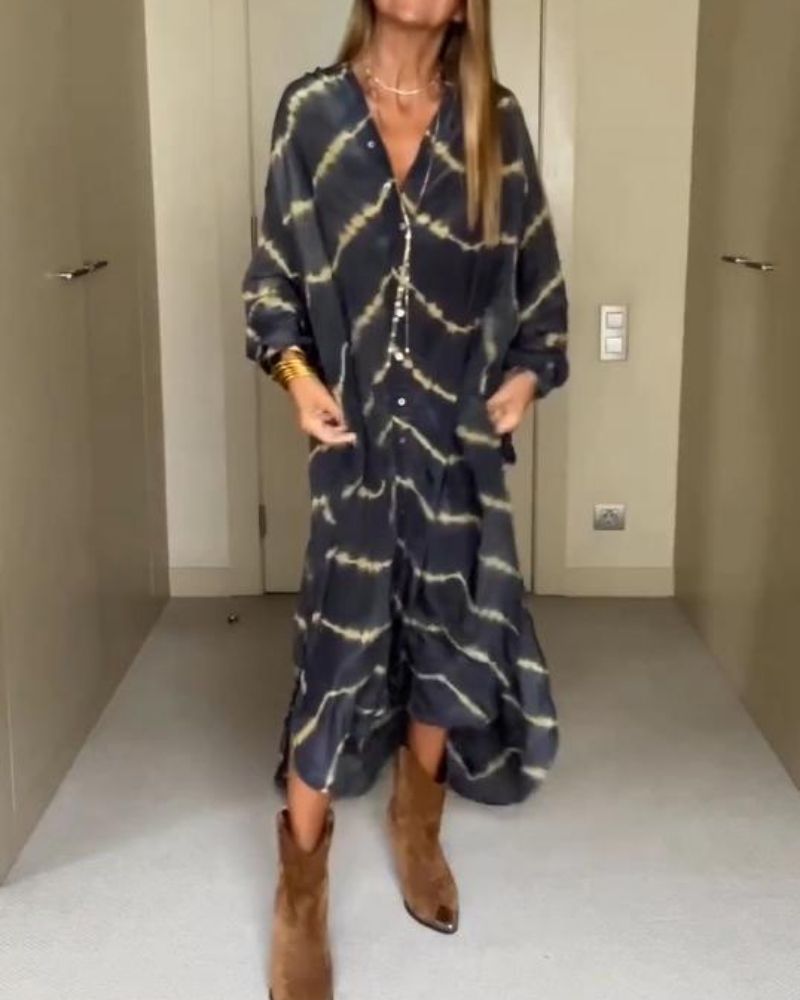Ania™ - Boho Stripe Long Sleeve Dress