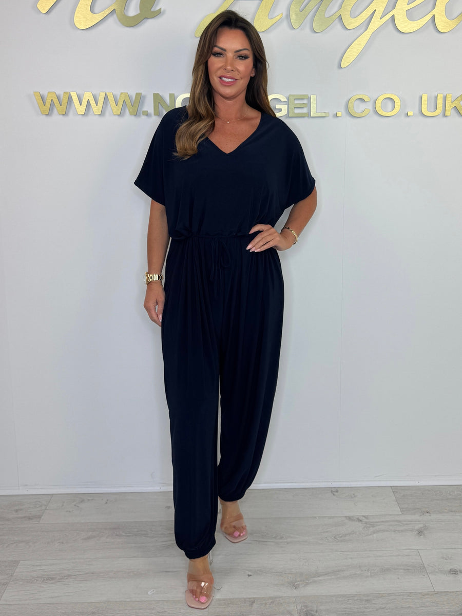 Cymara™ - Cotton jumpsuit with V-neckline and tie