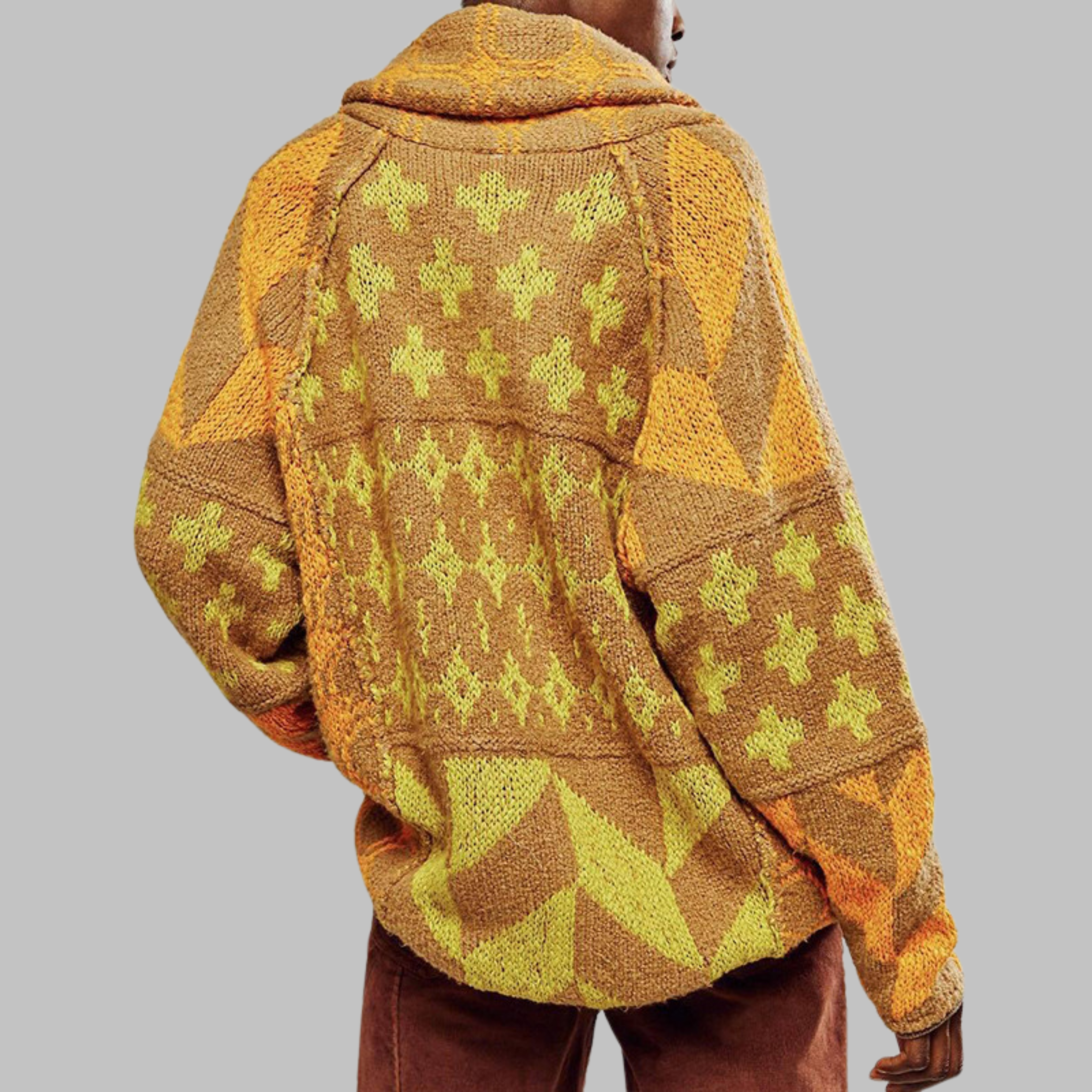 Quenalya - Oversized Cardigan with Vintage Buttoned Collar