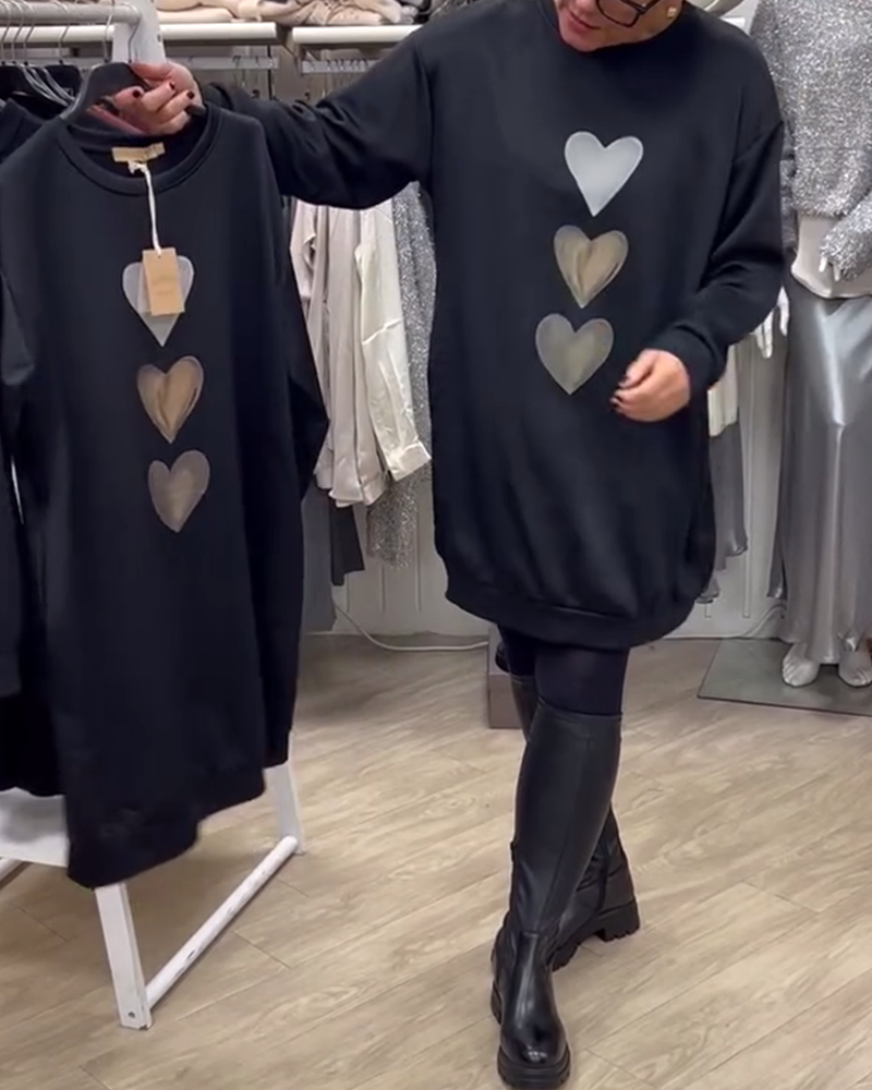 Francine - Women's Heart Print Long Sleeve Sweatshirt
