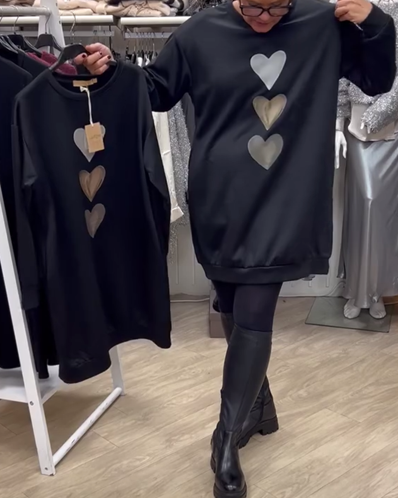 Francine - Women's Heart Print Long Sleeve Sweatshirt