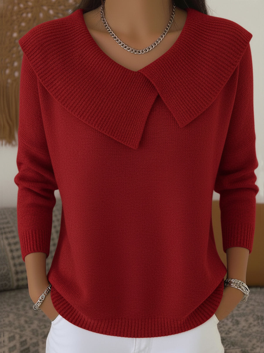 Faylorae - Elegant Winter Jumper for Women with Notched Collar and Festive Pattern