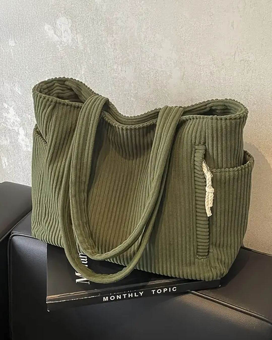 Gisara - Ribbed tote bag with rope detail