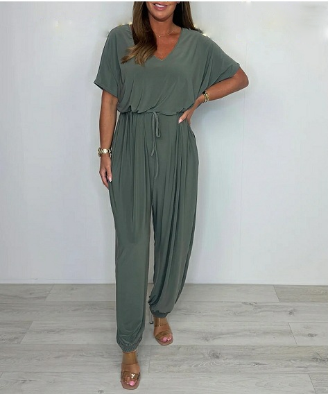 Cymara™ - Cotton jumpsuit with V-neckline and tie