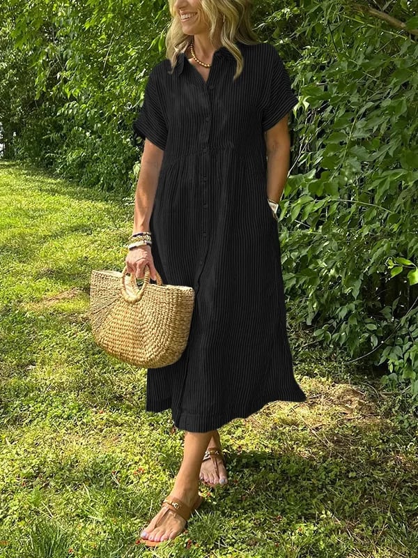 Melania™ - Striped shirt dress with lapels and buttons | With functional pockets