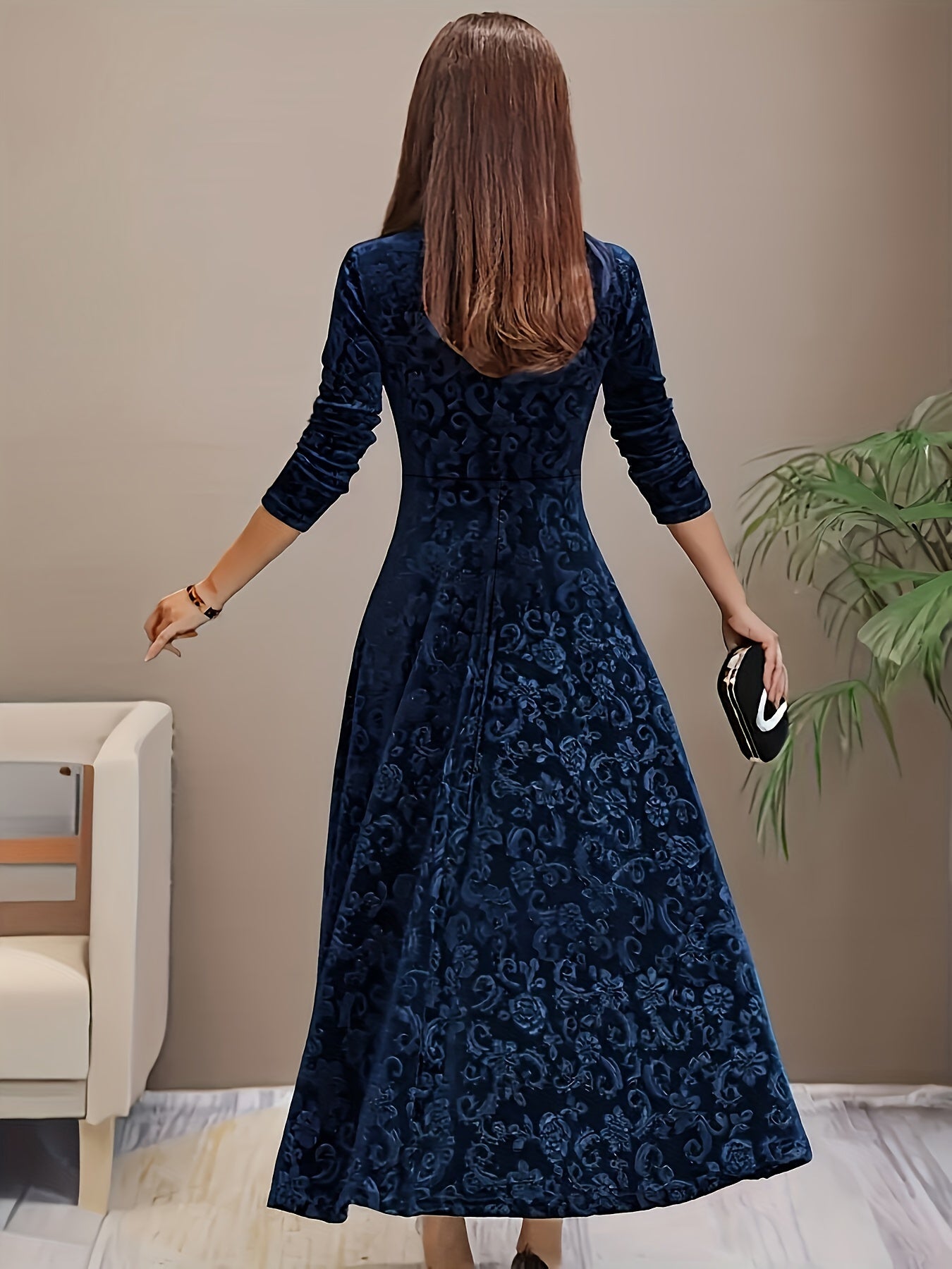 Morwenna - Stylish Cotton Floral Pattern Square Neck Velvet Formal Dress for Women | Ideal for Every Season