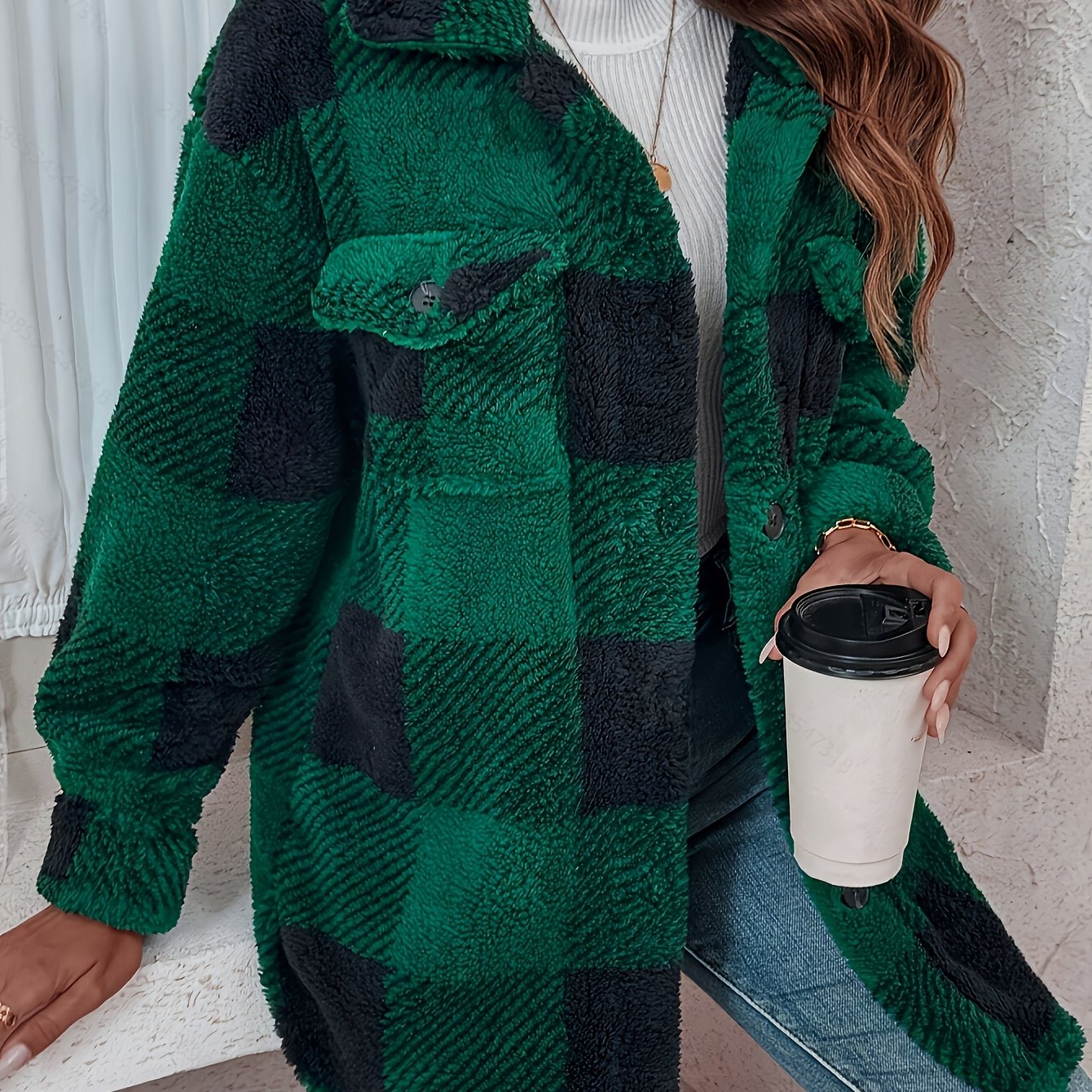 Doreline™ - Winter Plush Jacket with Check Print