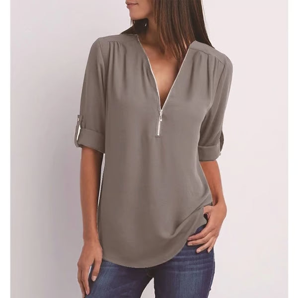 Quelina™ - Blouse met 3/4 mouwen en rits