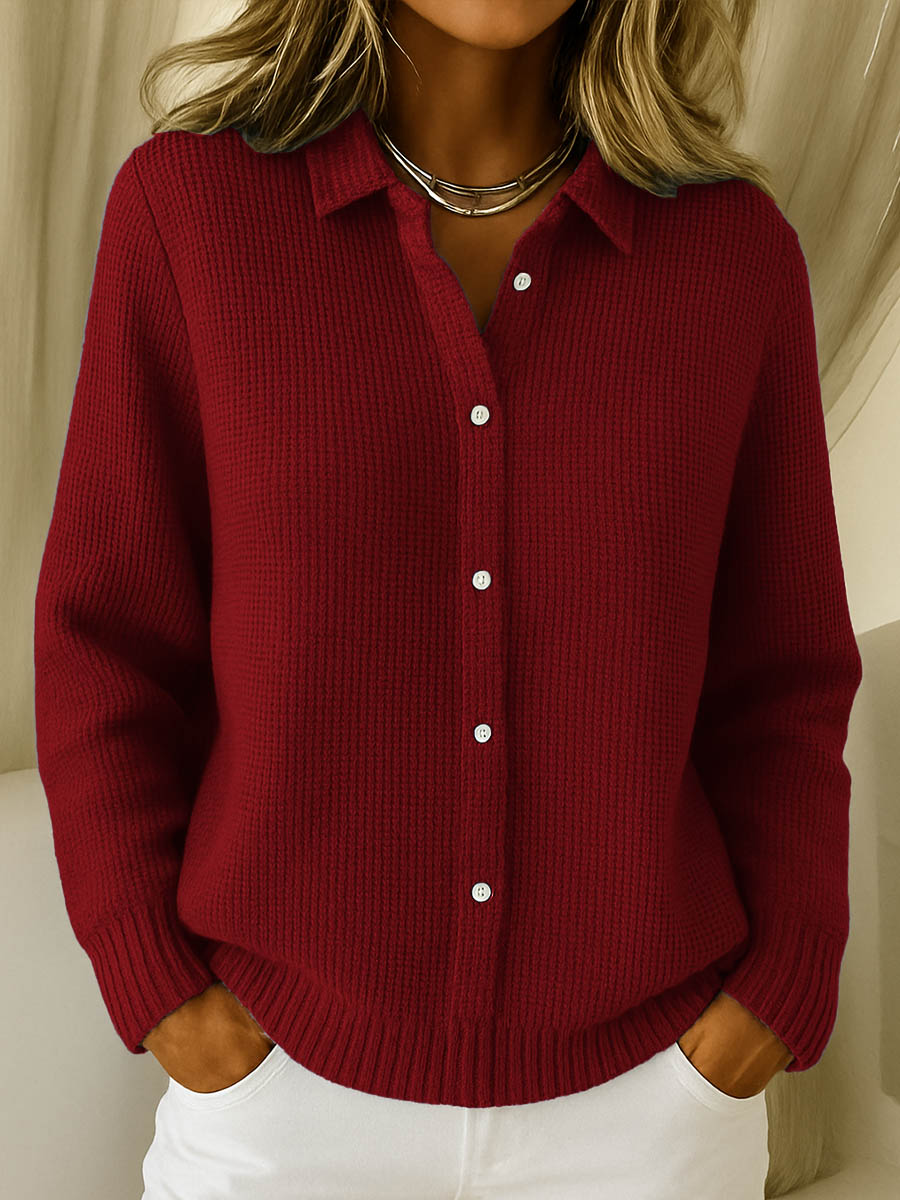Rhosalyn - Chic Cardigan with Shirt Collar and Long Sleeves
