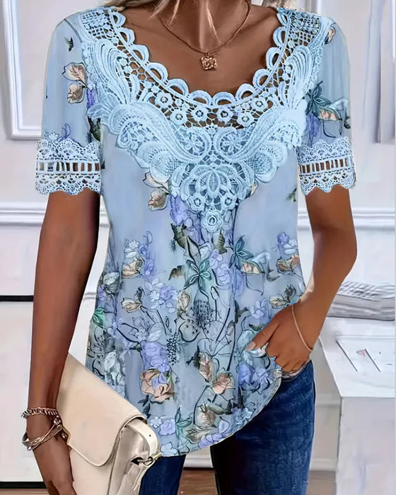 Amalina™ - Floral Print Short Sleeve T-Shirt for Fresh Casual Style