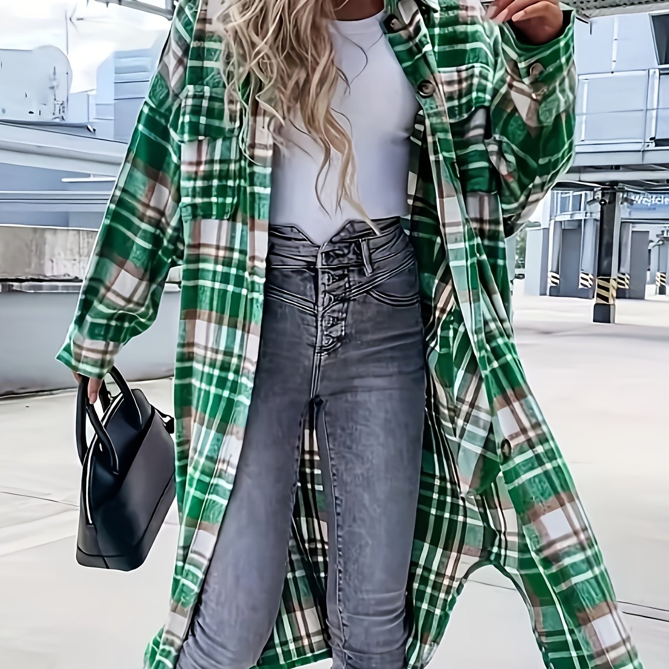 Evelora™ - Long Check Print Coat for Women