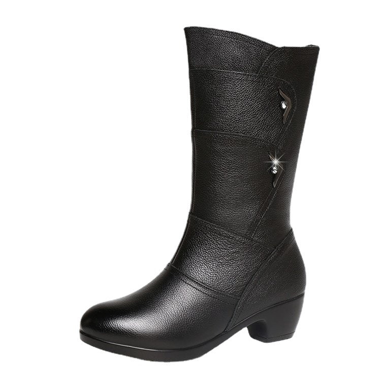 Dorelline - Mid-Calf Ankle Boots with Chunky Heel for Women