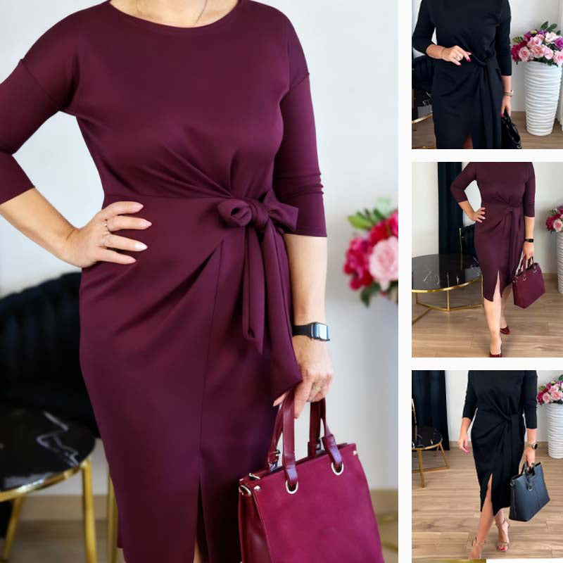 Marialisse - Elegant Midi Dress with Bow and Chic Slit