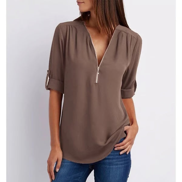 Quelina™ - Blouse met 3/4 mouwen en rits
