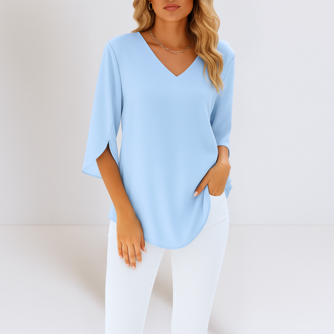 Rialta™ - Elegant V-neck blouse with split sleeves