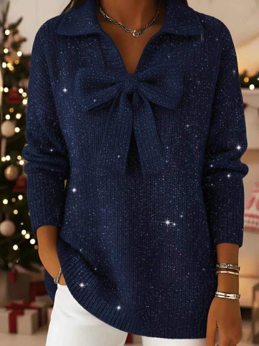 Pryseline - Elegant Retro Jumper with Shiny Bow