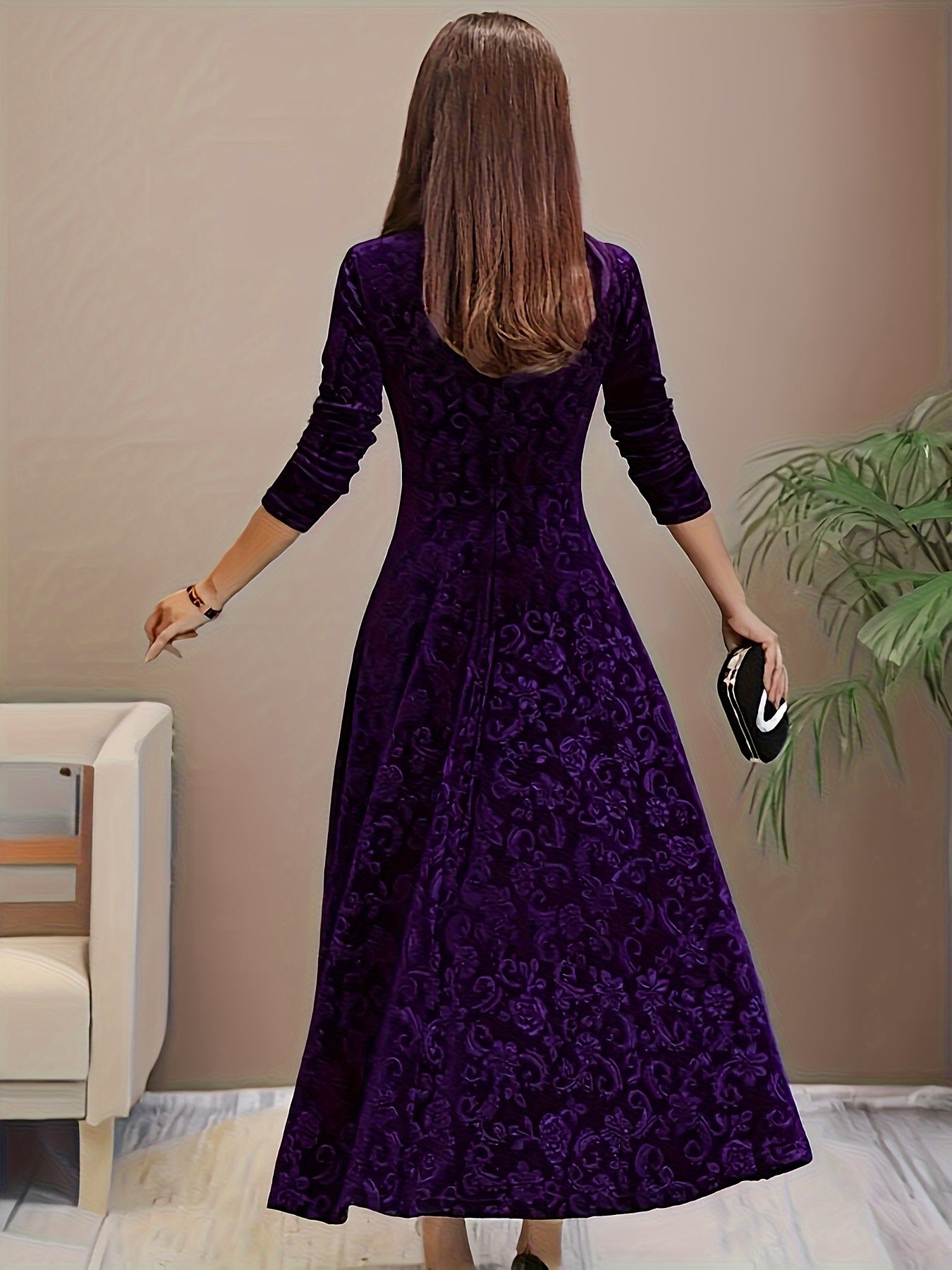 Morwenna - Stylish Cotton Floral Pattern Square Neck Velvet Formal Dress for Women | Ideal for Every Season