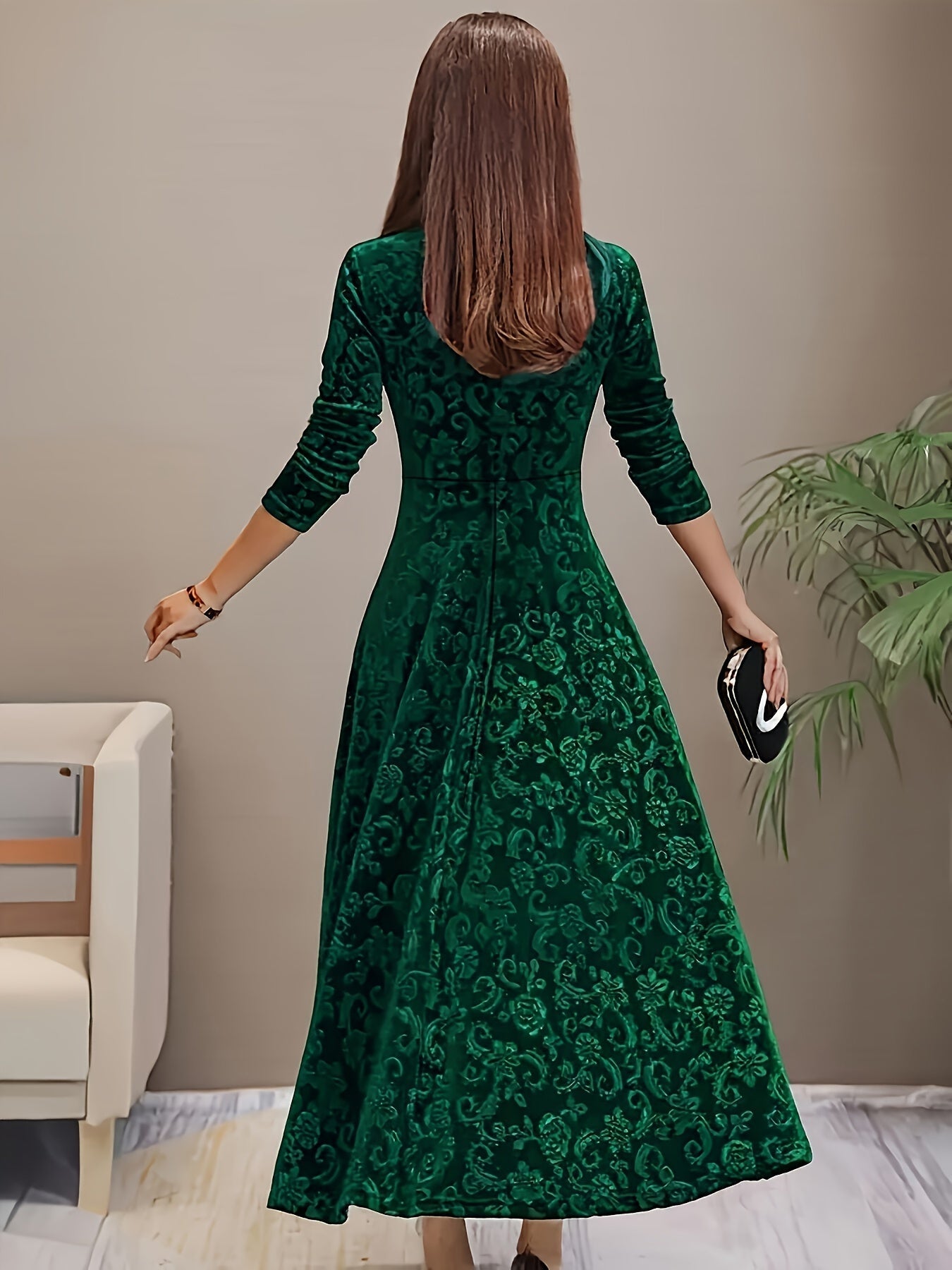 Morwenna - Stylish Cotton Floral Pattern Square Neck Velvet Formal Dress for Women | Ideal for Every Season