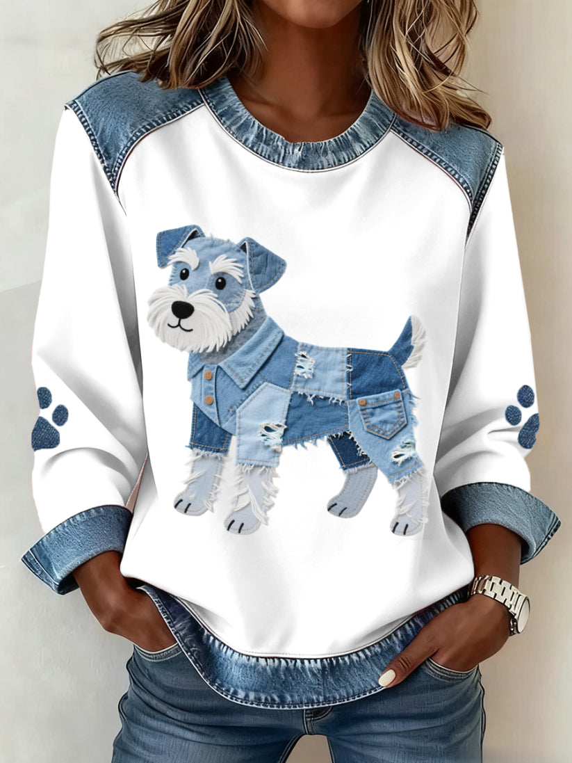 Karianesse - Sweat Patchwork in Denim with Dachshund Print
