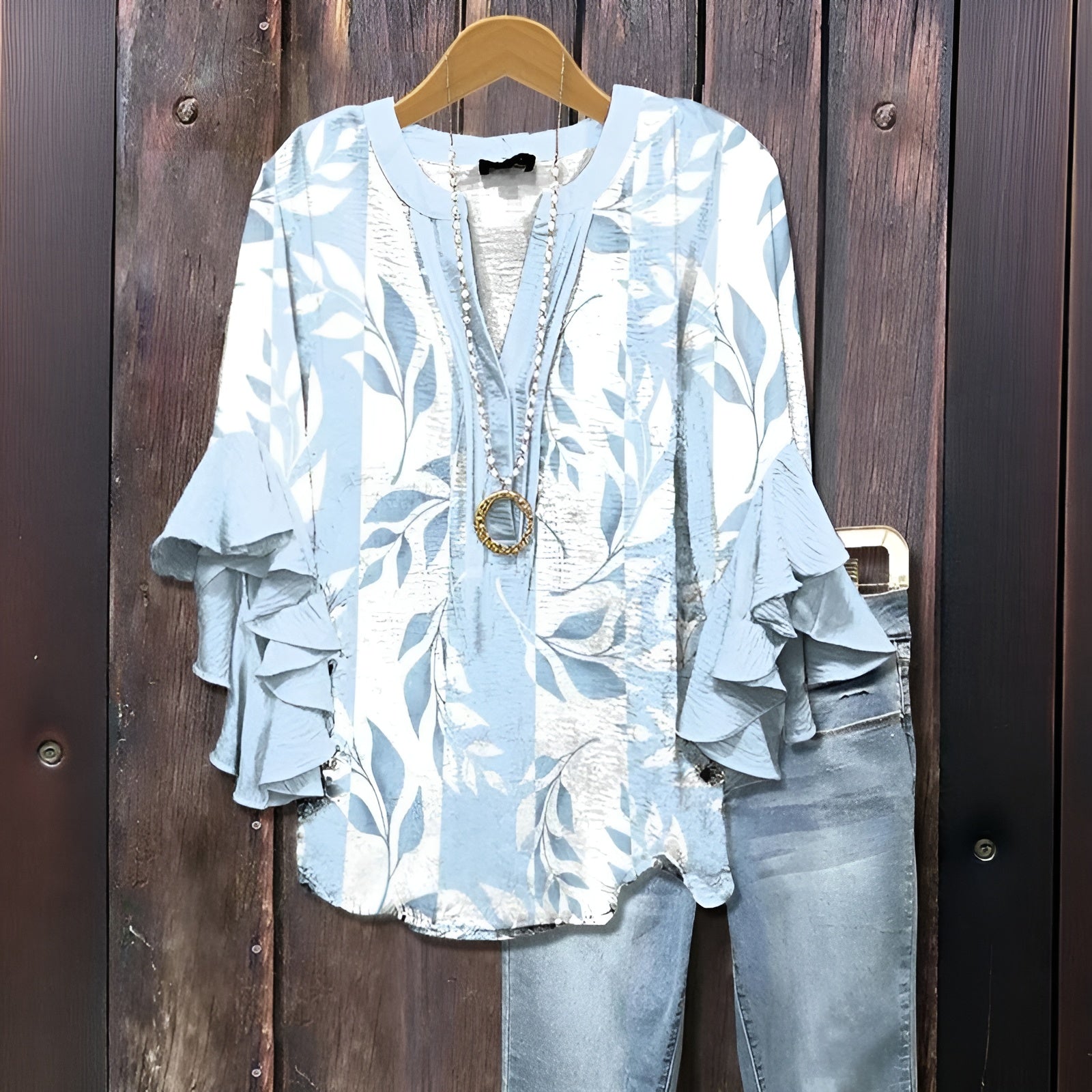 Elyara™ - Casual blouse with leaf pattern