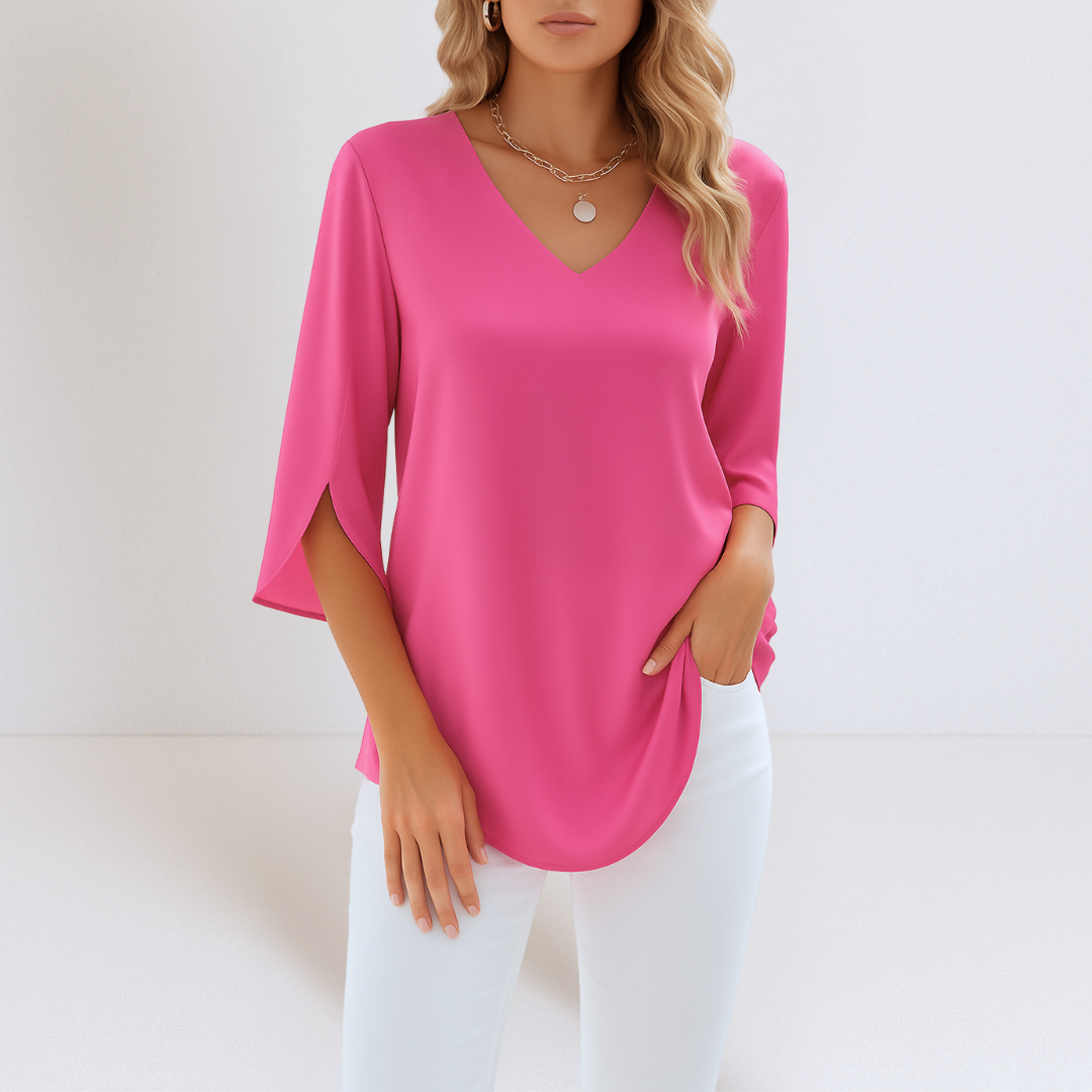 Rialta™ - Elegant V-neck blouse with split sleeves