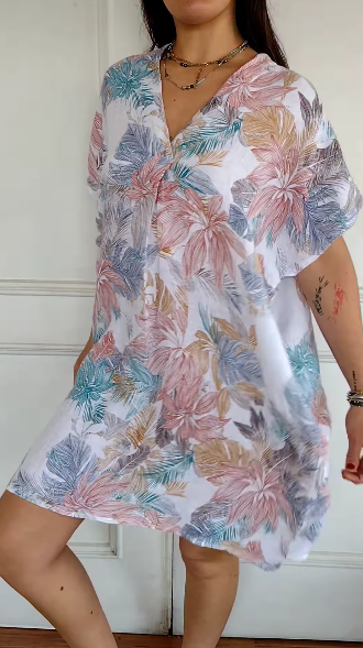 Lior - Cotton and Linen Floral Pattern Casual Dress