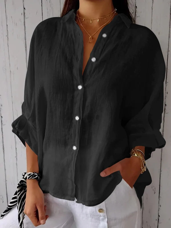 Delphira™ - Cotton and linen shirt tied in the back